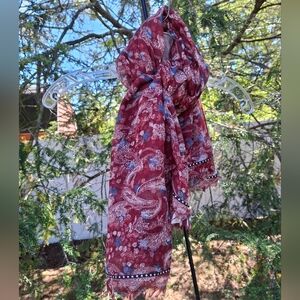 Studded Red & Blue Scarf With Paisly And Stars